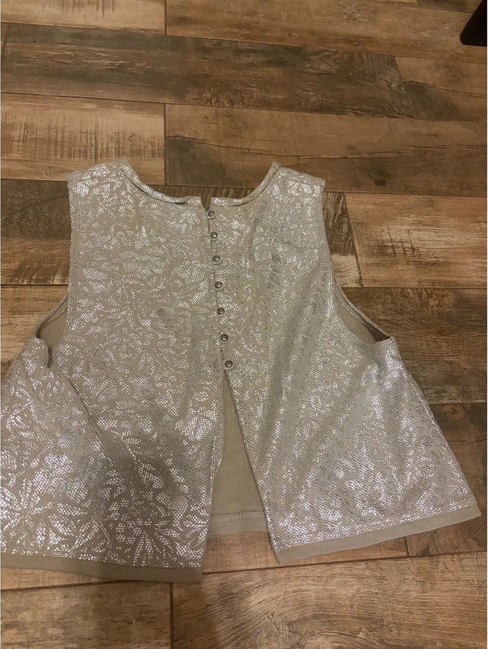 Free People Silver Metallic Crop Top Back Buttons Size Small